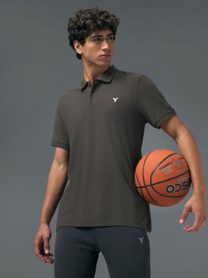 TECHNOSPORT Printed Men Polo Neck Dark Green T-Shirt