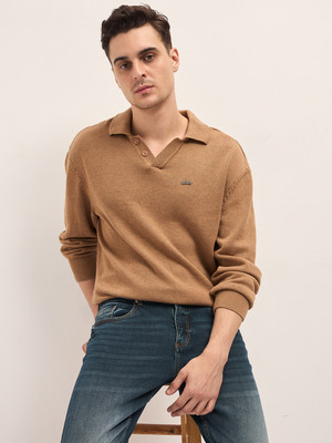 THE BEAR HOUSE Solid Men Polo Neck Beige, Brown T-Shirt