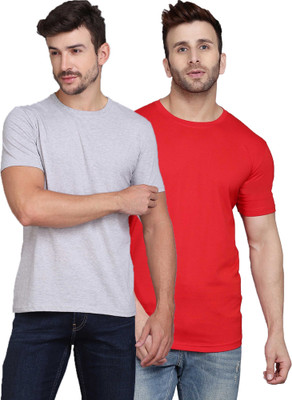 TEEFOX Solid Men Round Neck Grey, Red T-Shirt