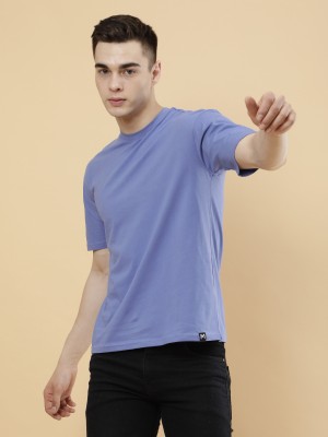 PockMAN Solid Men Round Neck Blue T-Shirt