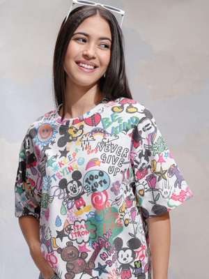 Tokyo Talkies Printed Women Round Neck White T-Shirt