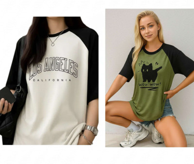 SIXTEENLINES Printed Women Round Neck Reversible White, Green T-Shirt