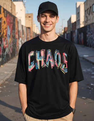 Smartees Printed Men Round Neck Black T-Shirt