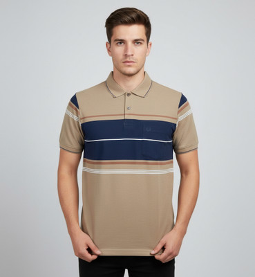 FA21 CLOTHING Striped Men Polo Neck Beige T-Shirt