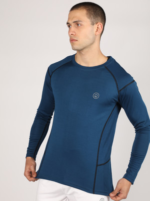 CHKOKKO Solid Men Round Neck Blue T-Shirt
