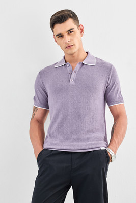 Snitch Self Design Men Polo Neck Purple T-Shirt