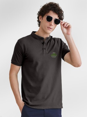 FTX Solid Men Polo Neck Black T-Shirt