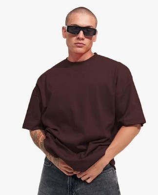 Neeraj Creation Solid Men Round Neck Brown T-Shirt