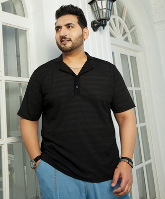 Instafab Plus Solid Men Polo Neck Black T-Shirt