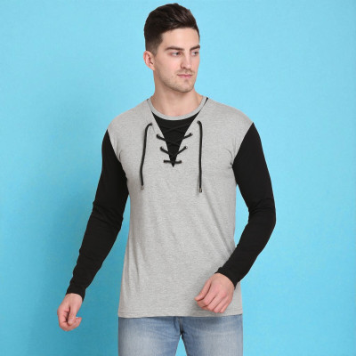 FARICON Solid Men Round Neck Black, Grey T-Shirt