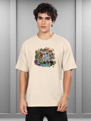 Bullmer Graphic Print Men Round Neck Beige T-Shirt
