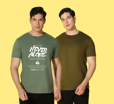 WOOSTRO Printed, Solid Men Round Neck Green T-Shirt