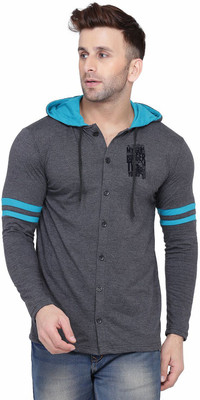 BEYOU FASHION Graphic Print Men Hooded Neck Grey T-Shirt