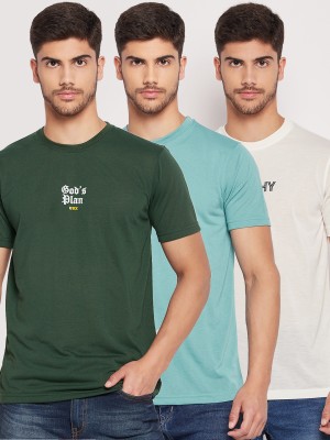 UBX Printed Men Round Neck Dark Green T-Shirt