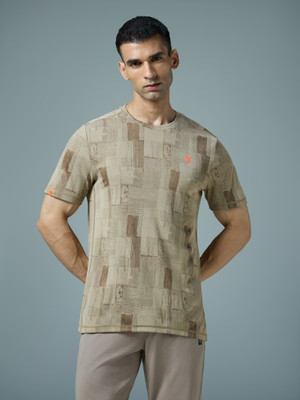 TECHNOSPORT Solid Men Round Neck Beige T-Shirt
