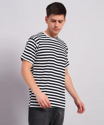 ZEPPI Striped Men Round Neck Black T-Shirt