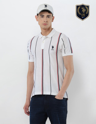 U.S. POLO ASSN. Striped Men Polo Neck White T-Shirt