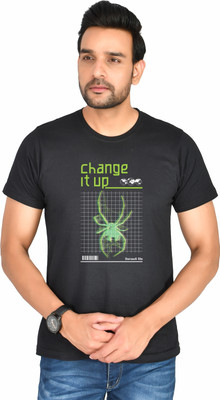 Burundi Blu Printed, Typography Men Round Neck Black T-Shirt