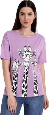 ikichic Printed, Typography Women Round Neck Pink T-Shirt