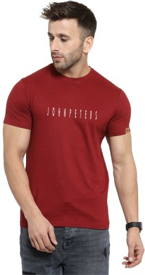 John Peters Printed Men Round Neck Maroon T-Shirt