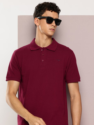 FROSEN FOX Solid Men Polo Neck Maroon T-Shirt