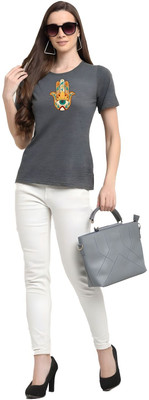 SZN Graphic Print Women Round Neck Grey T-Shirt
