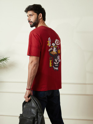 WROGN Printed Men Crew Neck Red T-Shirt