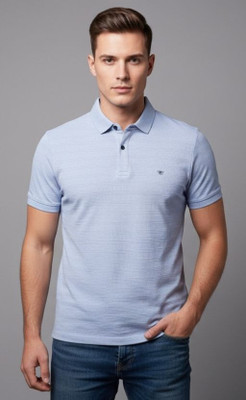 Altroz Self Design Men Polo Neck Light Blue T-Shirt