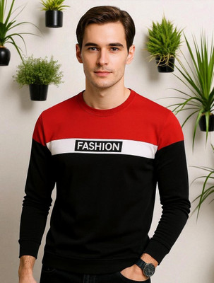 Autna Typography, Colorblock Men Round Neck Red, Black T-Shirt