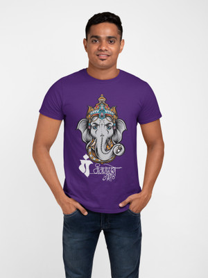 inkwale Graphic Print Men Round Neck Purple T-Shirt