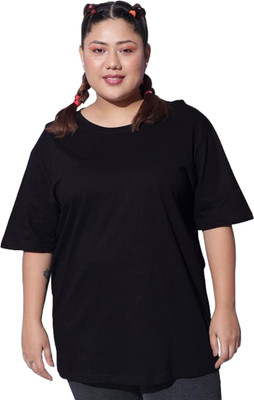 FUNDAY FASHION Solid Women Round Neck Black T-Shirt