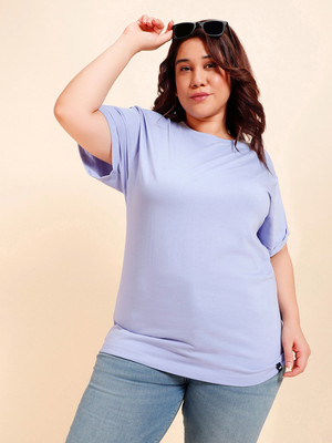 BEWAKOOF Solid Women Round Neck Purple T-Shirt