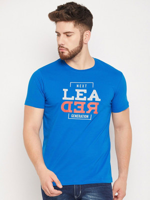 Mast & Harbour Typography Men Round Neck Blue T-Shirt