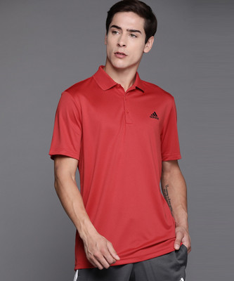 ADIDAS Printed Men Polo Neck Red T-Shirt