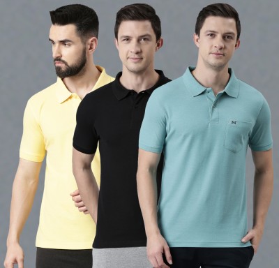 Force NXT Solid Men Polo Neck Black, Blue, Yellow T-Shirt