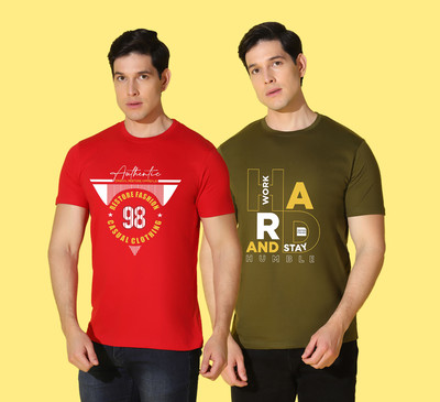 WOOSTRO Printed Men Round Neck Multicolor T-Shirt