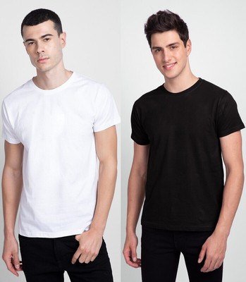 gofits Solid Men Round Neck Black, White T-Shirt