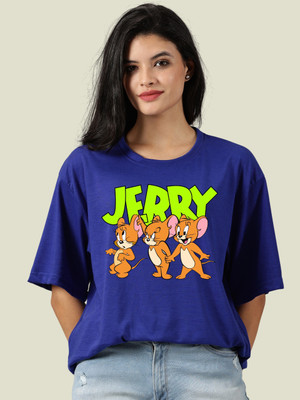 DISNEY by DreamBe Cartoon Women Round Neck Blue T-Shirt