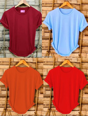 V DAS Solid Men Round Neck Multicolor T-Shirt