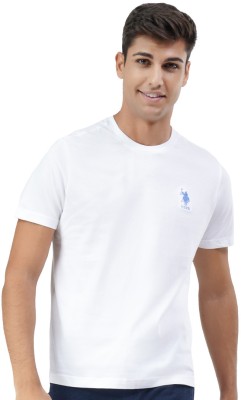 U.S. POLO ASSN. Solid Men Round Neck White T-Shirt