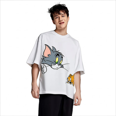 INKFUSE Cartoon, Printed Couple Round Neck White T-Shirt