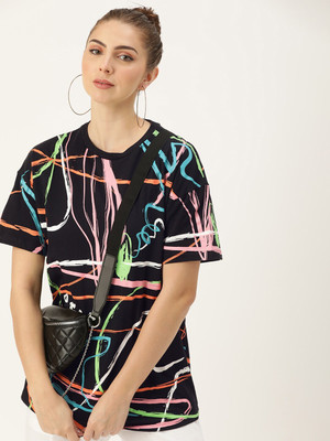Kook N Keech Printed Women Round Neck Black T-Shirt