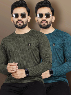 VeBNoR Printed Men Round Neck Green, Blue T-Shirt