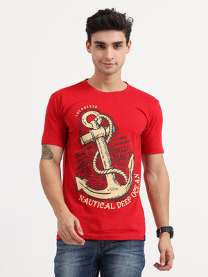 Texman Printed Men Round Neck Red T-Shirt