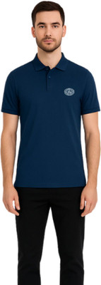 Humburg Solid Men Polo Neck Blue T-Shirt