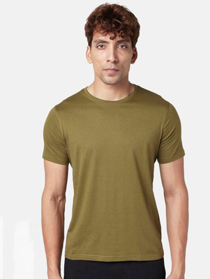 OrrganicChics Solid Men Round Neck Green T-Shirt