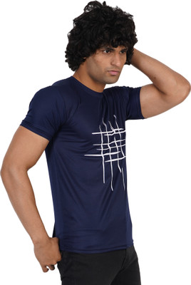 Oishee Tribal Print Men Round Neck Dark Blue T-Shirt