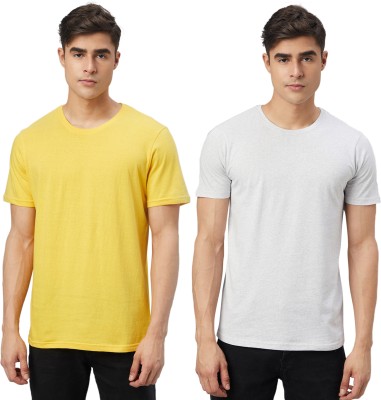 FTX Solid Men Round Neck Yellow, White T-Shirt