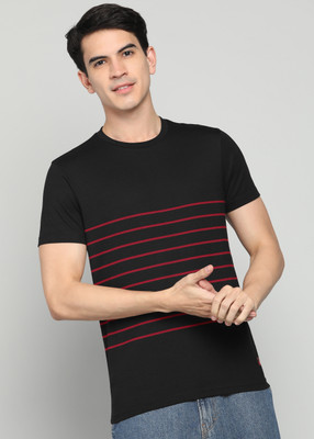 United Colors of Benetton Striped Men Round Neck Black T-Shirt