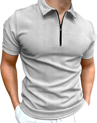FTX Solid Men Polo Neck Grey T-Shirt